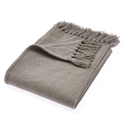 Woven Indoor Outdoor Washable Plain Cuddly Throw Warm Grey - 130cm x 180cm