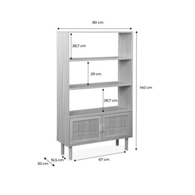 Woven rattan bookcase with storage cupboard Natural - sweeek