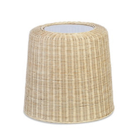 Woven Round Natural Rattan Side Table with Glass Top