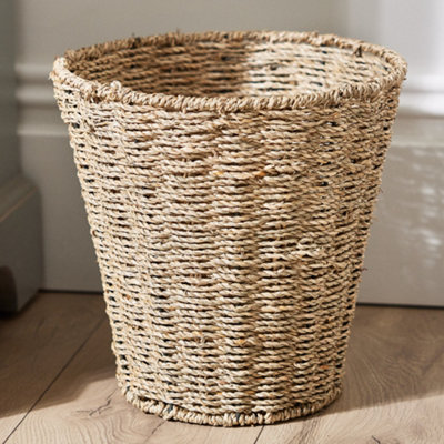 Woven Seagrass Bin Wastepaper Basket Rattan Dustbin Home Office Living Room Bedroom Waste Bin