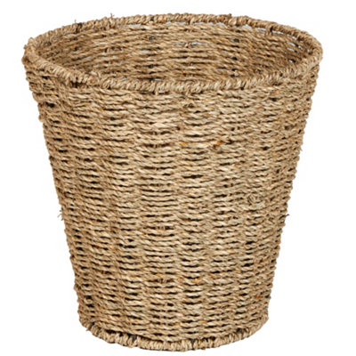 Woven Seagrass Bin Wastepaper Basket Rattan Dustbin Home Office Living Room Bedroom Waste Bin