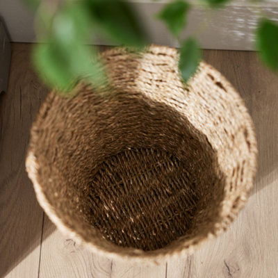Woven Seagrass Bin Wastepaper Basket Rattan Dustbin Home Office Living Room Bedroom Waste Bin - 3