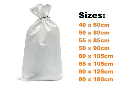 Woven White Bags Sacks Large Extra Heavy Duty Rubble Sand ( 40cm x 60cm pack of 100)