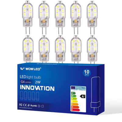 WOWLED 10 x G4 LED Light Bulb, Non-Dimmable, Warm White, 180 Lumen, 3000 Kelvin,with Transparent PVC Cover - Packaging May Vary