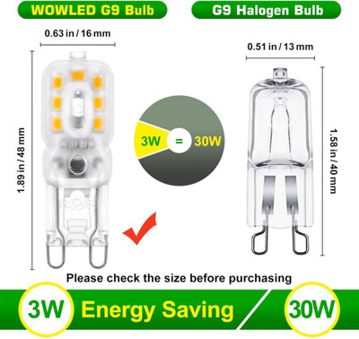 WOWLED 10 X G9 LED Light Bulb, 3W Warm White, Replace Halogen Bulbs ...