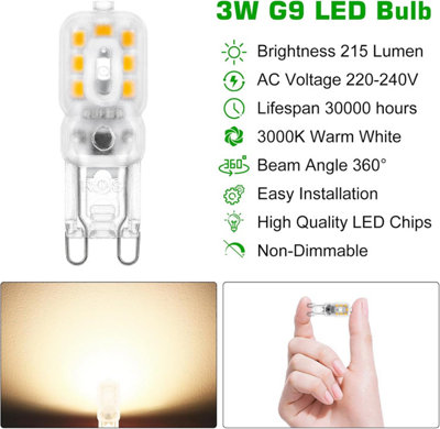 WOWLED 10 X G9 LED Light Bulb, 3W Warm White, Replace Halogen Bulbs ...