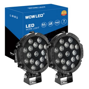 WOWLED 2 Pcs 51W 7 Inch LED Driving Light Spot Beam Work Lamp Offroad SUV 4WD 4X4 Truck Boat