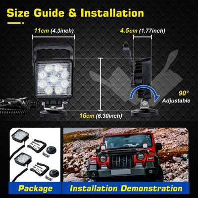 WOWLED 27W Portable LED Work Light Flood Lamp with Magnetic Base for Car, Off-Road, Truck, Camping Light DC 9-32V