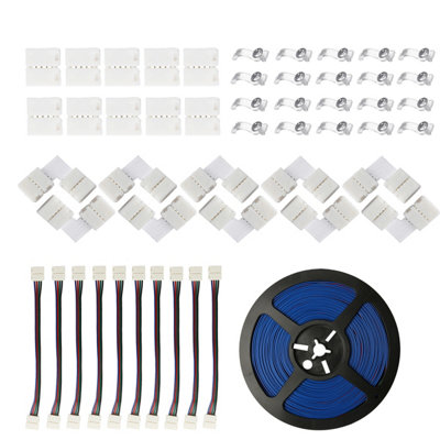 WOWLED LED Strip Light Connector Kit Including RGB Extension Cable,  Jumpers,LShapeConnectorStraight Connector, Led StripClip