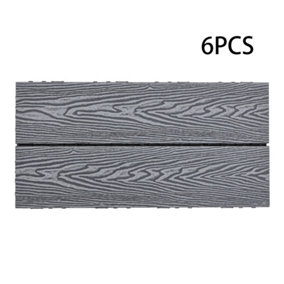 WPC Decking Tile Set Dark Grey Wood Grain Effect Floor Tiles Set,Pack of 6