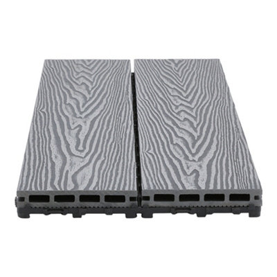 WPC Decking Tile Set Dark Grey Wood Grain Effect Floor Tiles Set - 3