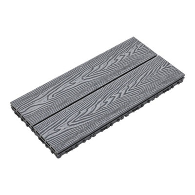 WPC Decking Tile Set Dark Grey Wood Grain Effect Floor Tiles Set,Pack of 6