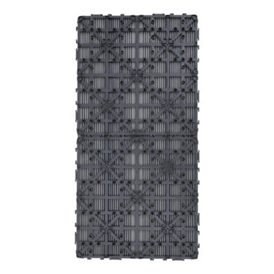 WPC Decking Tile Set Dark Grey Wood Grain Effect Floor Tiles Set - 4