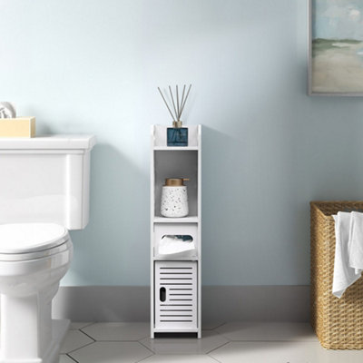 WPC White Freestanding Single Wooden Small Bathroom Corner Cabinet with ...