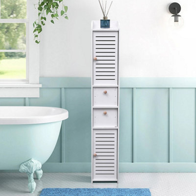 WPC White Freestanding Single Wooden Tall Bathroom Storage Corner Cabinet with Shelf,118cm H Price Comparisons | Compare The Build