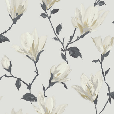 WPE Lily Floral Cream Wallpaper Botanical Wall Covering for Bedroom ...