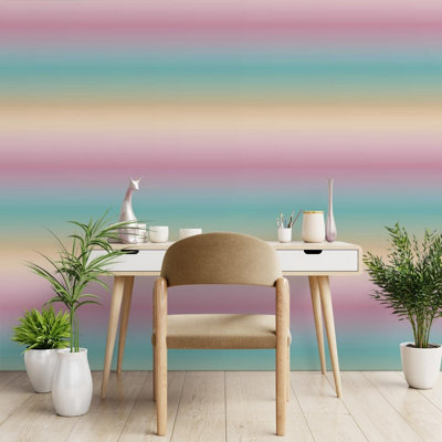 WPE Ombre Stripe Wallpaper - Pastel, Teal, Pink, Stunning Iridescent Modern Stripe Design Ideal for Kids Room or Any Room to Brig