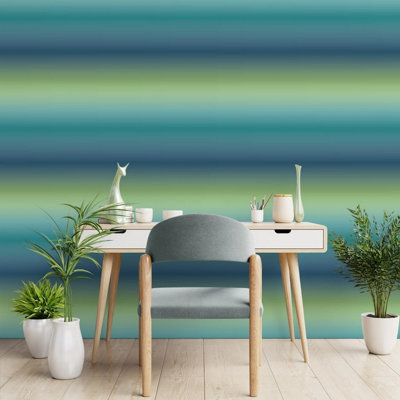 WPE Ombre Stripe Wallpaper - Stylish Green, Teal, and Blue Gradient Wall Decor for Home Interiors