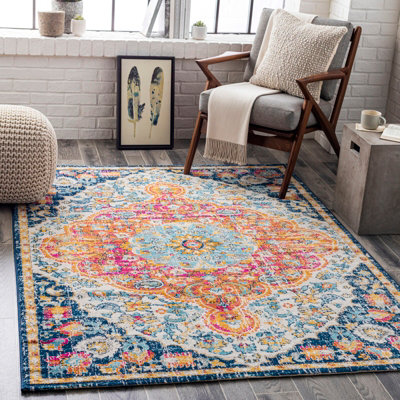 WREN Vintage Traditional Oriental Boho Bright Orange Area Rug 200 x 275 cm