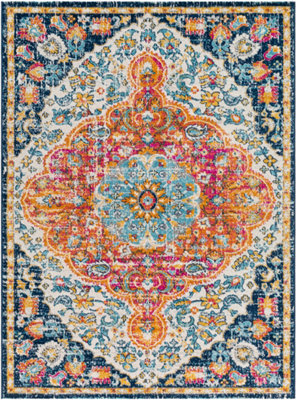 WREN Vintage Traditional Oriental Boho Bright Orange Area Rug 200 x 275 cm