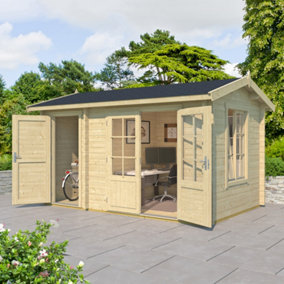 Wrexham 1-Log Cabin, Wooden Garden Room, Timber Summerhouse, Home Office - L430 x W288.1 x H250.8 cm