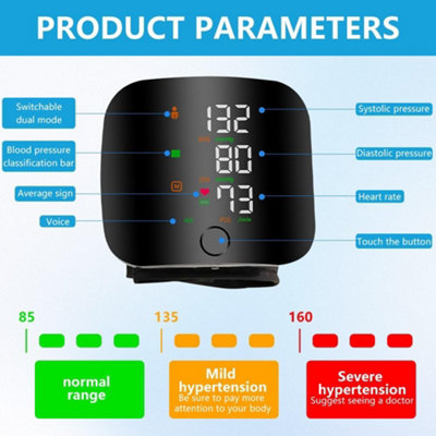 Wrist Blood Pressure Monitor, LED Touch, Adjustable, with Carrying Case