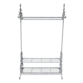 Wrought Iron Clothes Rail & Shoe Rack Distressed Antique Grey