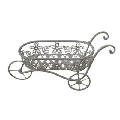 Wrought Iron Wheelbarrow Planter - Grey