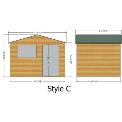 Wroxham Handmade Garden Shed Approx 10 x 8 Feet Style C