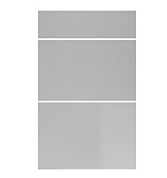 WTC Dove Grey Gloss Vogue Lacquered Finish 600mm 3 Drawer Drawer Front Fascia Set 18mm Thick