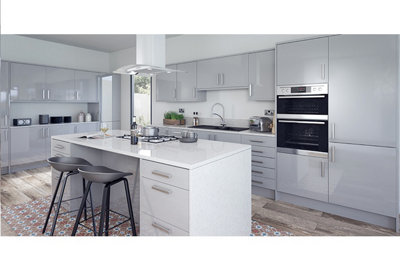 WTC Dove Grey Gloss Vogue Lacquered Finish 715mm X 597mm (600mm) Slab Style Full Height Kitchen Door Fascia Undrilled