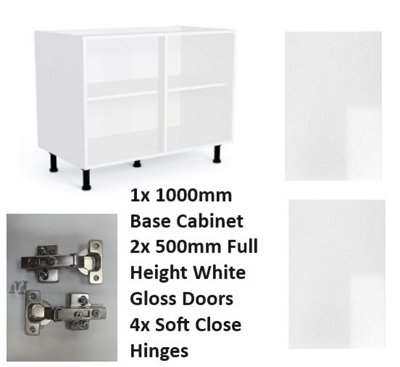 WTC Vogue White Gloss 1000mm Kitchen Base Unit Complete With Doors and Soft Close Hinges