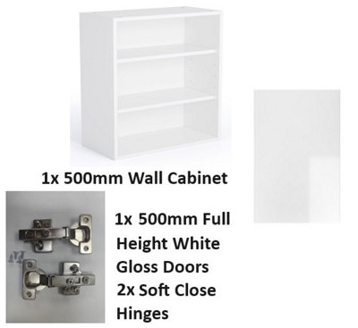 WTC Vogue White Gloss 500mm Wall Unit Complete With Doors and Soft Close Hinges 720mm High 300mm Deep