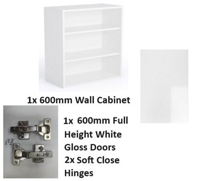 WTC Vogue White Gloss 600mm Wall Unit Complete With Doors and Soft ...