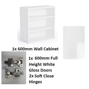 WTC Vogue White Gloss 600mm Wall Unit Complete With Doors and Soft Close Hinges 720mm High 300mm Deep