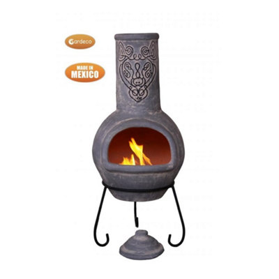 Wulfryc stylised wolf Mexican chimenea Grey colour Celtic theme ...