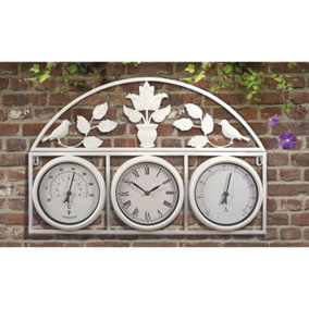 Wyegate Clock Company Decorative Large Garden Clock Outdoor Weather Station Thermometer Hygrometer (Large, Cream)