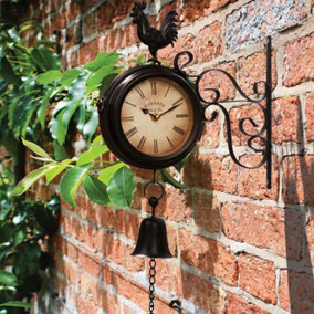 Wyegate Garden Wall Mounted Clock Outdoor Dual Sided 2 in 1 Thermometer Weather Station (Rooster)