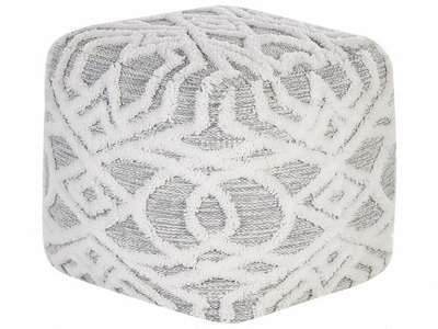 Wyld and Coco 40 x 40 cm Grey White Geometric Knitted Pouffe - Cotton ...