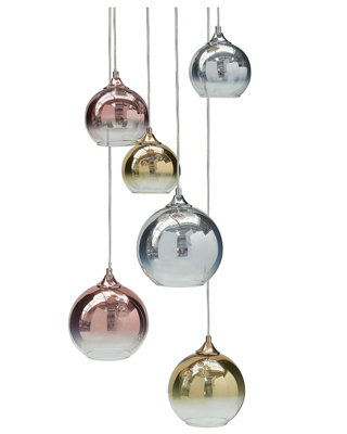 Wyld and Coco 6-Light Pendant Lamp - Semi-Transparent Brass Glass Shades, Adjustable Height, Contemporary
