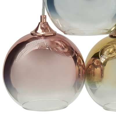 Wyld and Coco 6-Light Pendant Lamp - Semi-Transparent Brass Glass Shades, Adjustable Height, Contemporary