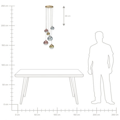 Wyld and Coco 6-Light Pendant Lamp - Semi-Transparent Brass Glass Shades, Adjustable Height, Contemporary