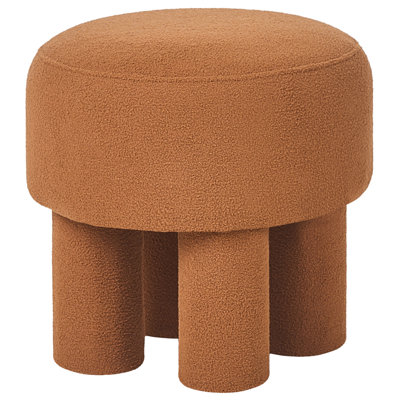 Wyld and Coco Boucle Orange Round Footstool Pouffe - Upholstered, No ...