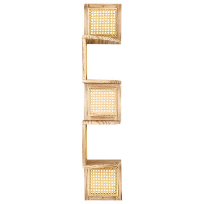 Wyld and Coco Corner Wall Bookcase 4-Tier Light Brown Paulownia Wood, Narrow Corner Shelving (W19 x D19 x H101cm)
