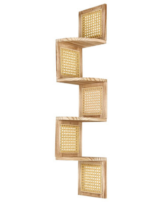 Wyld and Coco Corner Wall Bookcase 4-Tier Light Brown Paulownia Wood, Narrow Corner Shelving (W19 x D19 x H101cm)
