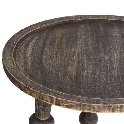 Wyld and Coco Mango Wood Co Set of 2 Round Side Tables, Dark Matt Finish, Traditional Carved Legs, 46 x 46 x 44 cm