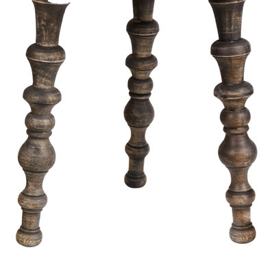 Wyld and Coco Mango Wood Co Set of 2 Round Side Tables, Dark Matt Finish, Traditional Carved Legs, 46 x 46 x 44 cm