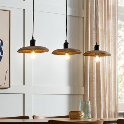 Wyld and Coco MangoWood 3-Light Pendant Lamp Natural Wood Shade Boho Handmade Large