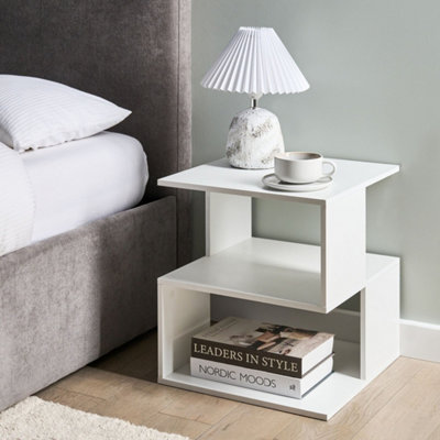 Wyld and Coco Modern White Bedside Table with Open Shelves, Particle Board, 40 x 40 x 44 cm