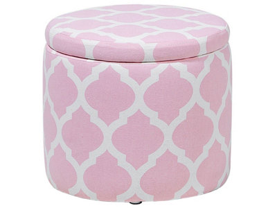 Wyld and Coco Pink Round Pouffe with Chevron Pattern and Hidden Storage ...